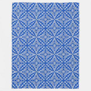 Moroccan tiles - cobalt blue and white fleece blanket