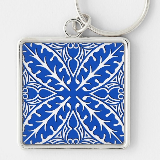 Moroccan tiles - cobalt blue and white keychain (Front)