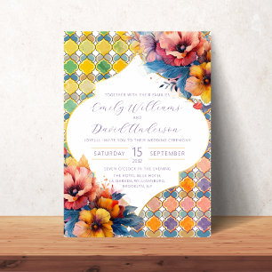 Moroccan Tiles Colourful Floral QR Code Invitation