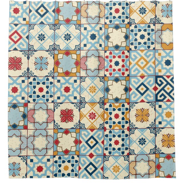 Moroccan tiles, colourful seamless pattern. (Front)