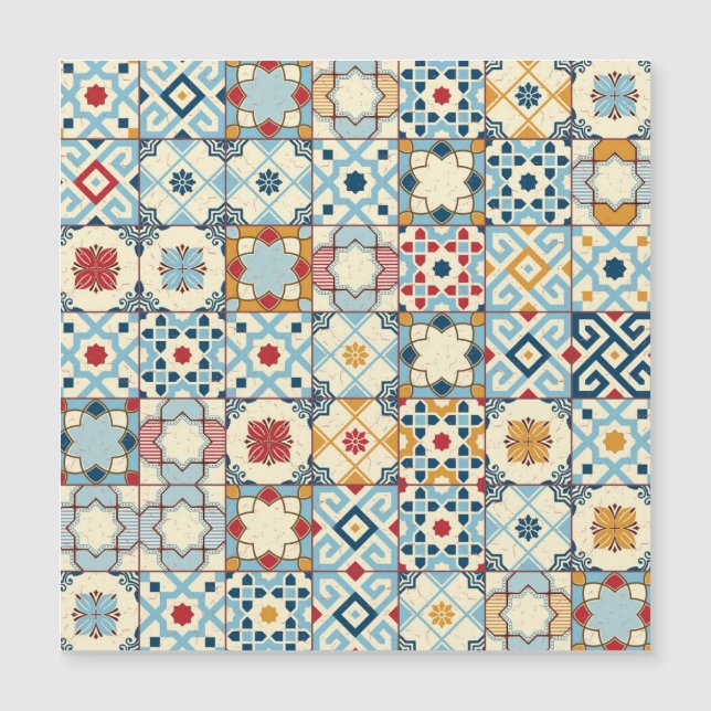 Moroccan tiles, colourful seamless pattern. (Front)
