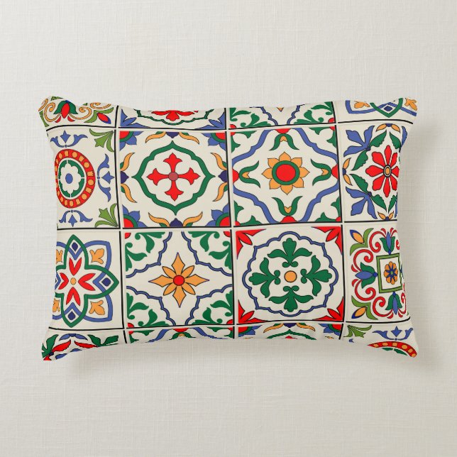 Moroccan Tiles: Colourful Seamless Pattern. Accent Pillow (Front)