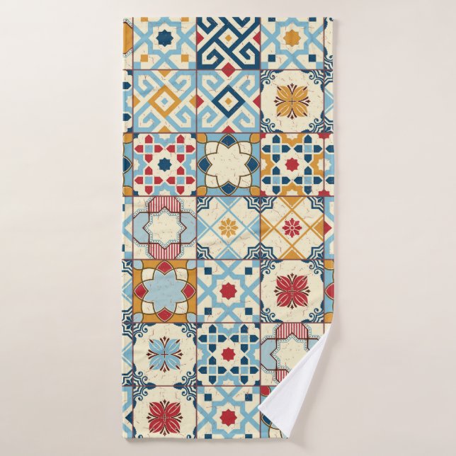 Moroccan tiles, colourful seamless pattern. bath towel (Bath Towel)
