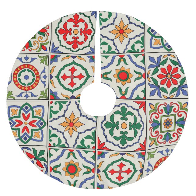 Moroccan Tiles: Colourful Seamless Pattern. Brushed Polyester Tree Skirt (Front)