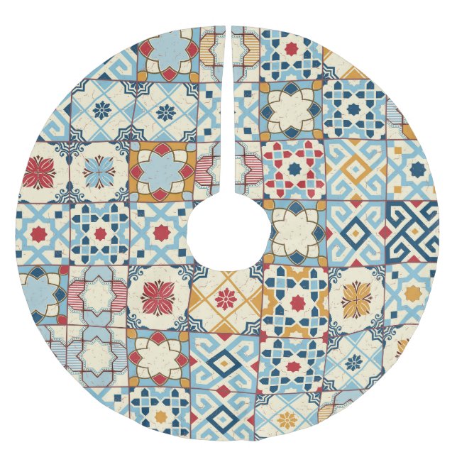 Moroccan tiles, colourful seamless pattern. brushed polyester tree skirt (Front)