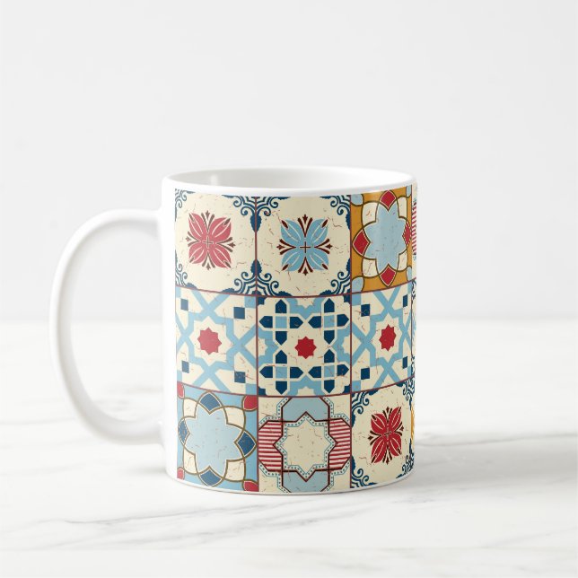 Moroccan tiles, colourful seamless pattern. coffee mug (Left)