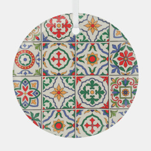 Moroccan Tiles: Colourful Seamless Pattern. Glass Ornament