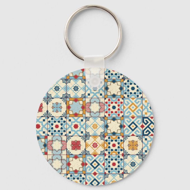 Moroccan tiles, colourful seamless pattern. keychain (Front)