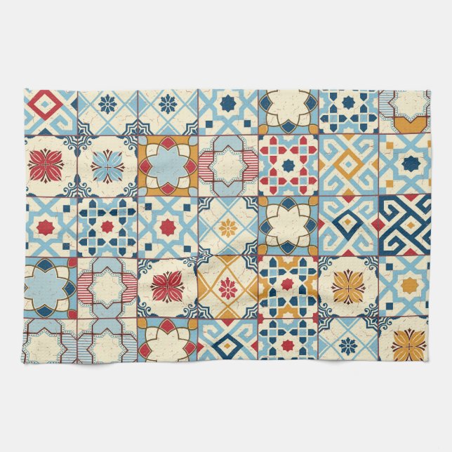 Moroccan tiles, colourful seamless pattern. kitchen towel (Horizontal)