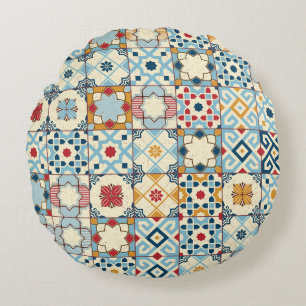 Moroccan tiles, colourful seamless pattern. round pillow