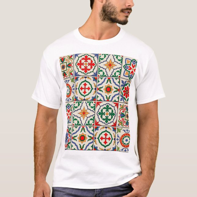 Moroccan Tiles: Colourful Seamless Pattern. T-Shirt (Front)