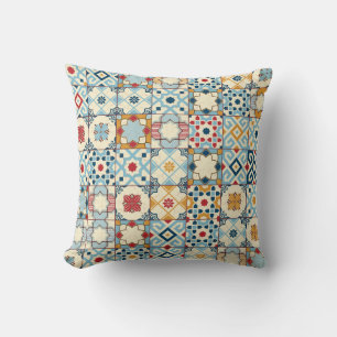 Moroccan tiles, colourful seamless pattern. throw pillow