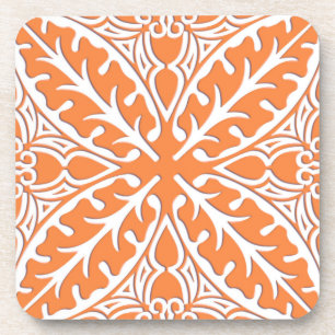 Moroccan tiles - coral orange and white coaster