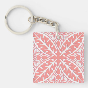 Moroccan tiles - coral pink and white keychain