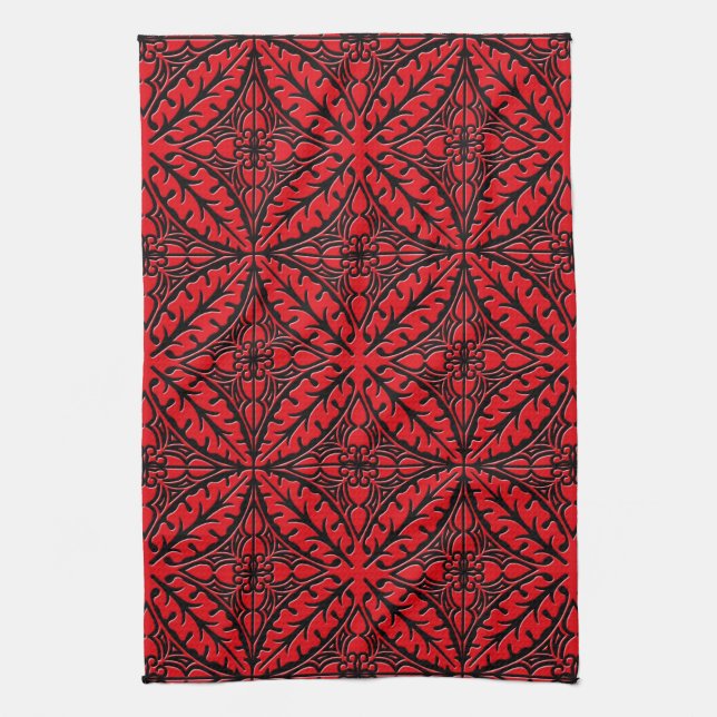 Moroccan tiles - dark red and black kitchen towel (Vertical)