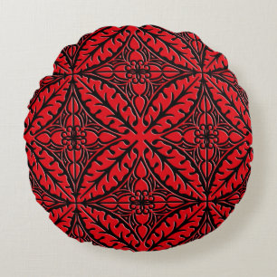 Moroccan tiles - dark red and black round pillow