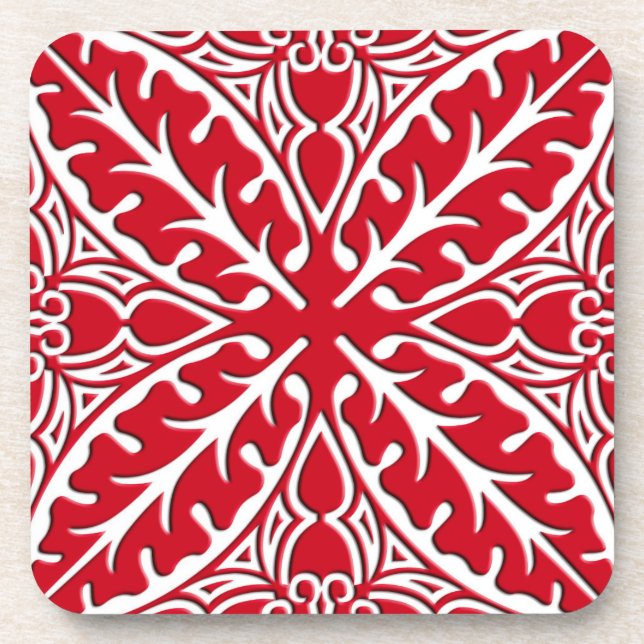 Moroccan tiles - dark red and white coaster (Front)