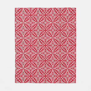 Moroccan tiles - dark red and white fleece blanket