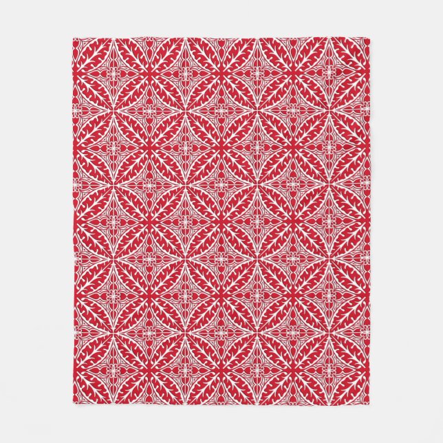 Moroccan tiles - dark red and white fleece blanket (Front)