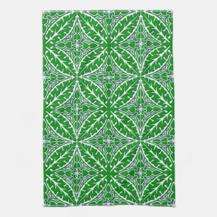 Moroccan tiles - emerald green and white kitchen towel