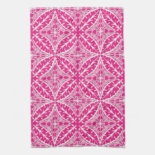 Moroccan tiles - fuchsia pink and white kitchen towel
