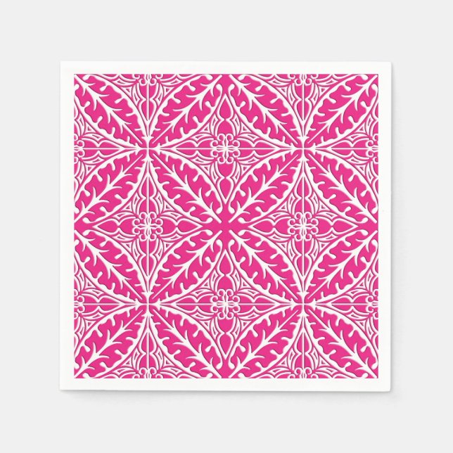 Moroccan tiles - fuchsia pink and white napkin (Front)