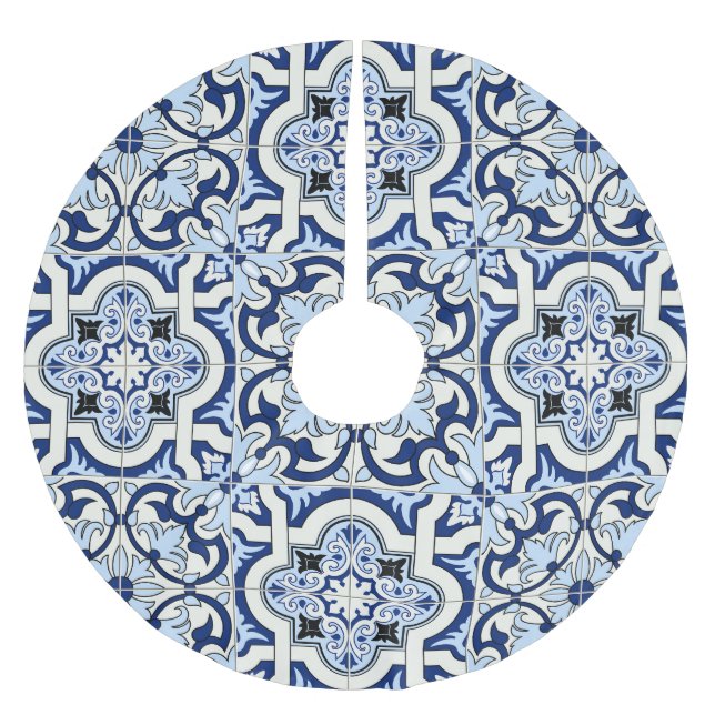 Moroccan Tiles: Gorgeous Blue Patterns. Brushed Polyester Tree Skirt (Front)