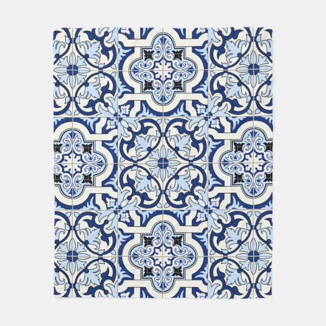 Moroccan Tiles: Gorgeous Blue Patterns. Fleece Blanket (Front)