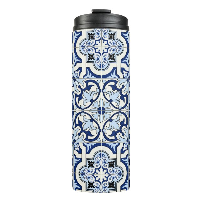 Moroccan Tiles: Gorgeous Blue Patterns. Thermal Tumbler (Front)