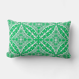Moroccan tiles - jade green and white lumbar pillow