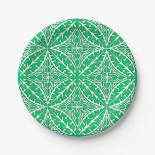 Moroccan tiles - jade green and white paper plate
