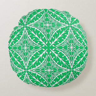 Moroccan tiles - jade green and white round pillow