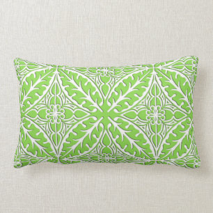 Moroccan tiles - lime green and white lumbar pillow