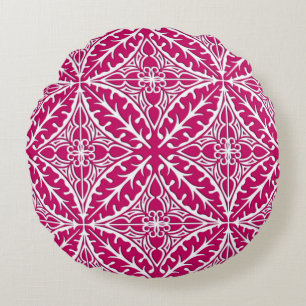 Moroccan tiles - magenta and white round pillow