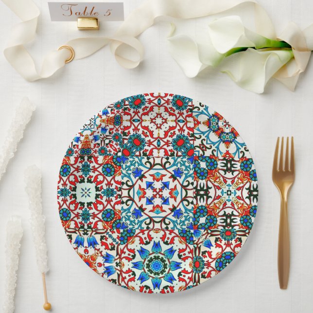 Moroccan tiles,mosaic,colourful art paper plate (Wedding)