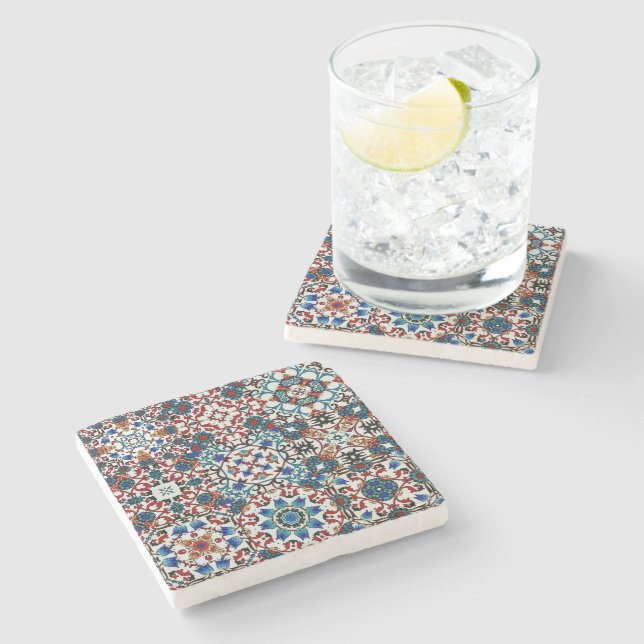 Moroccan tiles,mosaic,colourful art stone coaster (Side)