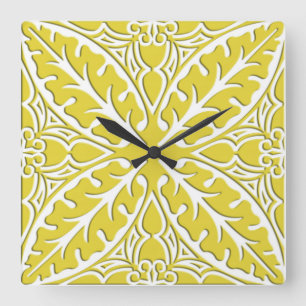 Moroccan tiles - mustard gold and white square wall clock