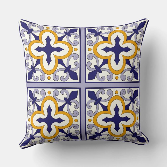 Moroccan Tiles Pattern #2 Throw Pillow (Back)