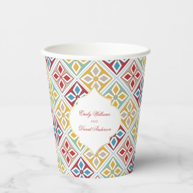 Moroccan Tiles Pattern Colourful Paper Cups (Front)