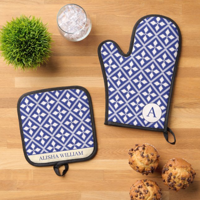 Moroccan Tiles Pattern Modern Custom Oven Mitt & Pot Holder Set (Top Down)