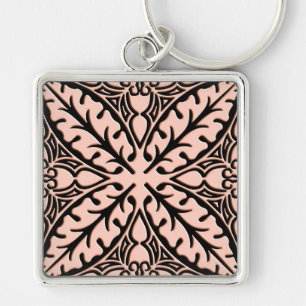 Moroccan tiles - peach pink and black keychain
