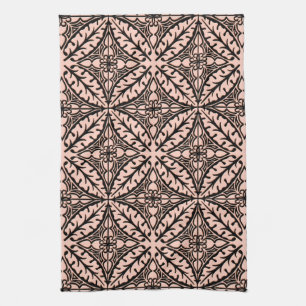 Moroccan tiles - peach pink and black kitchen towel