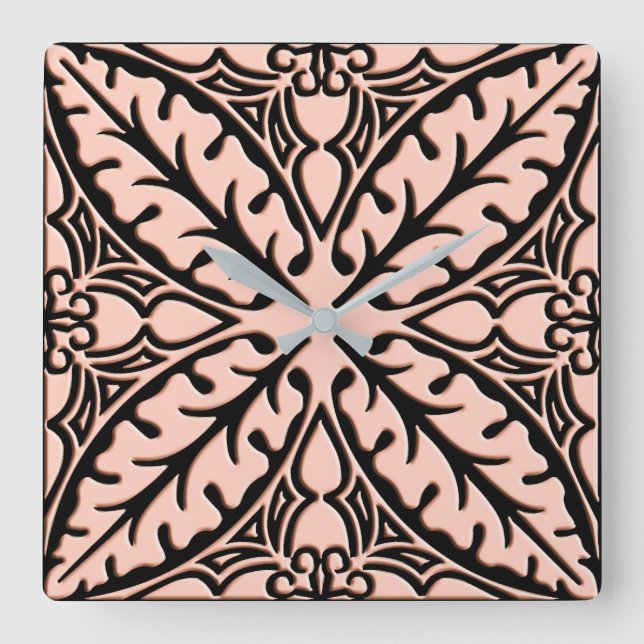 Moroccan tiles - peach pink and black square wall clock (Front)