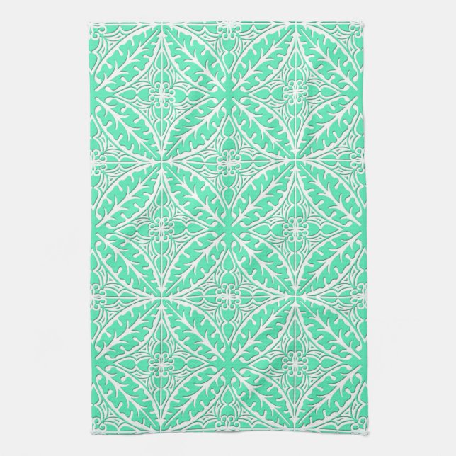 Moroccan tiles - robin's egg blue and white kitchen towel (Vertical)