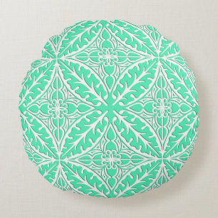 Moroccan tiles - robin's egg blue and white round pillow