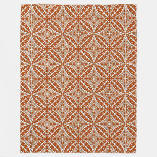 Moroccan tiles - rust brown and white fleece blanket