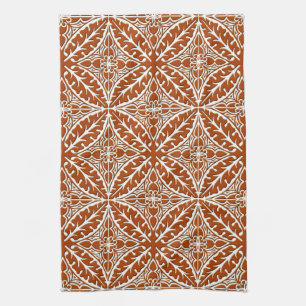Moroccan tiles - rust brown and white kitchen towel