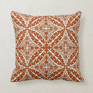 Moroccan tiles - rust brown and white throw pillow