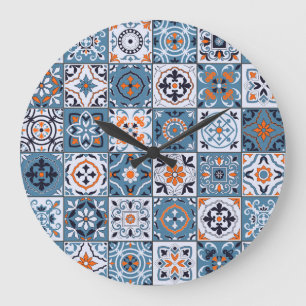 Moroccan Tiles: Vintage Seamless Elegance Large Clock