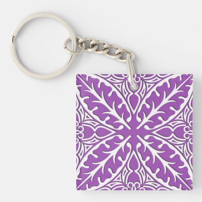 Moroccan tiles - violet and white keychain (Front)